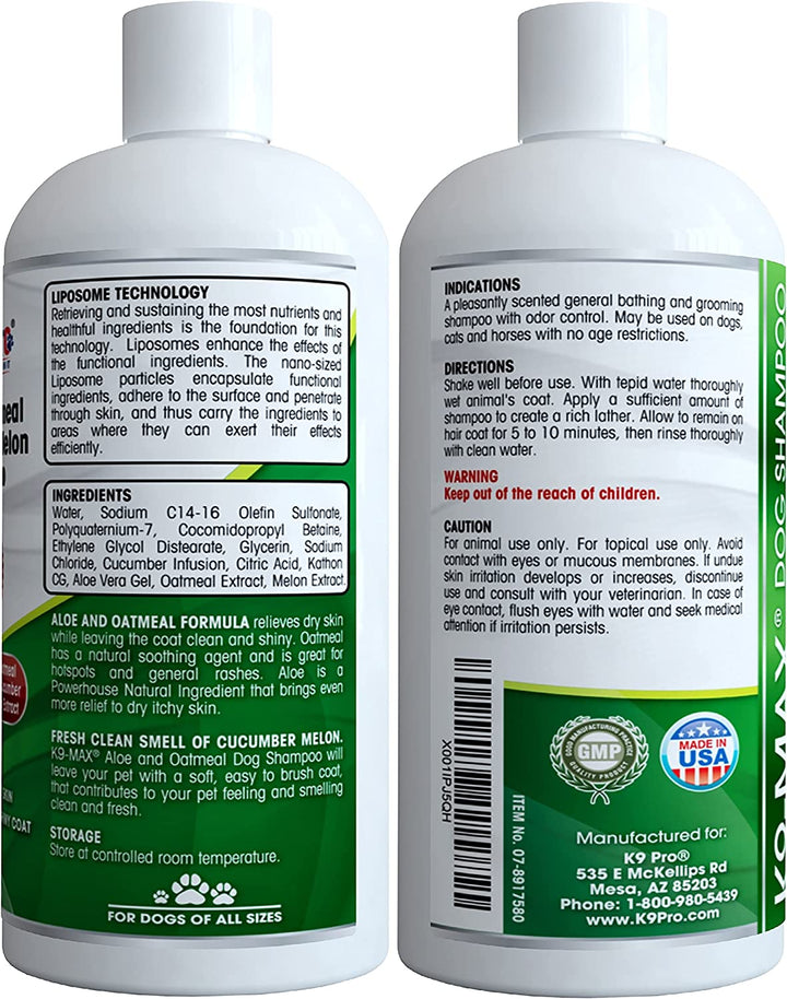 Natural Dog Shampoo Oatmeal & Aloe For Dogs With Allergies And Dry Itchy Sensitive Skin. Best Hypoallergenic Tear Free Medicated Anti Itch Vet Formula  - Soothing Cucumber Essence & Melon Extract - k9pro-store