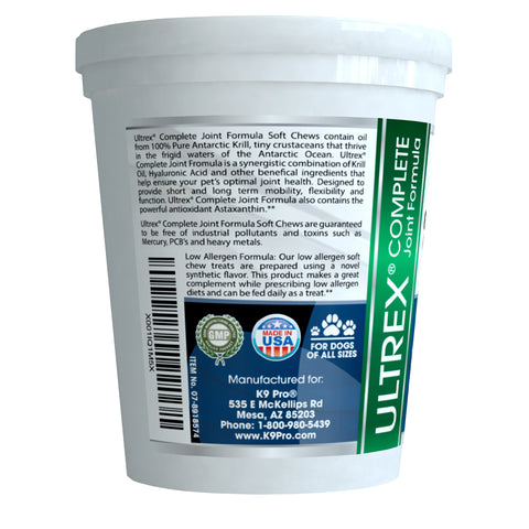 Image of ULTREX Glucosamine Dog Joint Supplement with Krill Fish Oil Chondroitin MSM & Astaxanthin In A Tasty Chewable Treat Dogs Love - k9pro-store